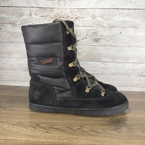Timberland Womens Black Insulated Lace Up Winter Boots Suede Nylon Size 8.5